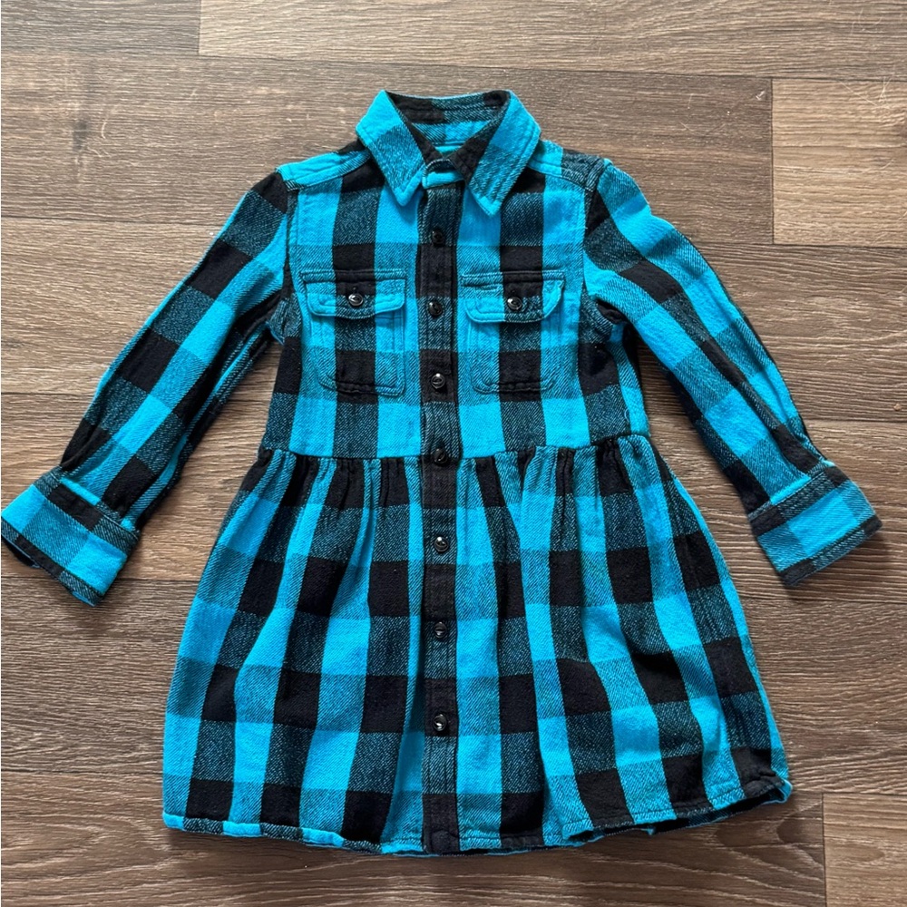 Polo Ralph Lauren Flannel Dress Turquoise Black  Button Up 3T